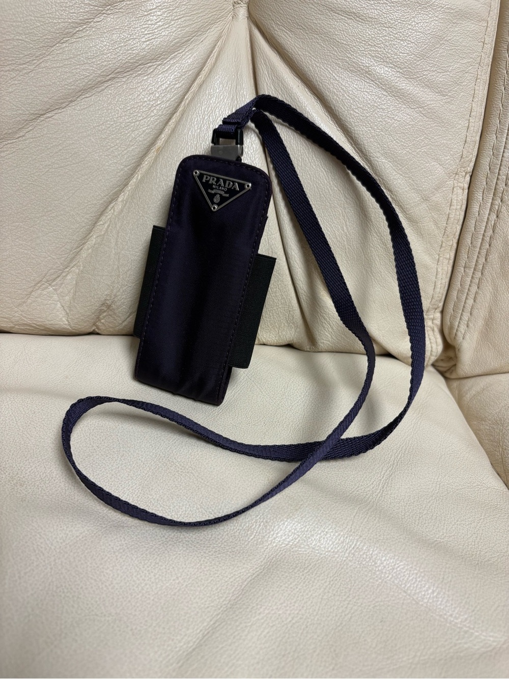 VTG PRADA Purple Phone Holder w/ Removable Lanyard Triangle Logo